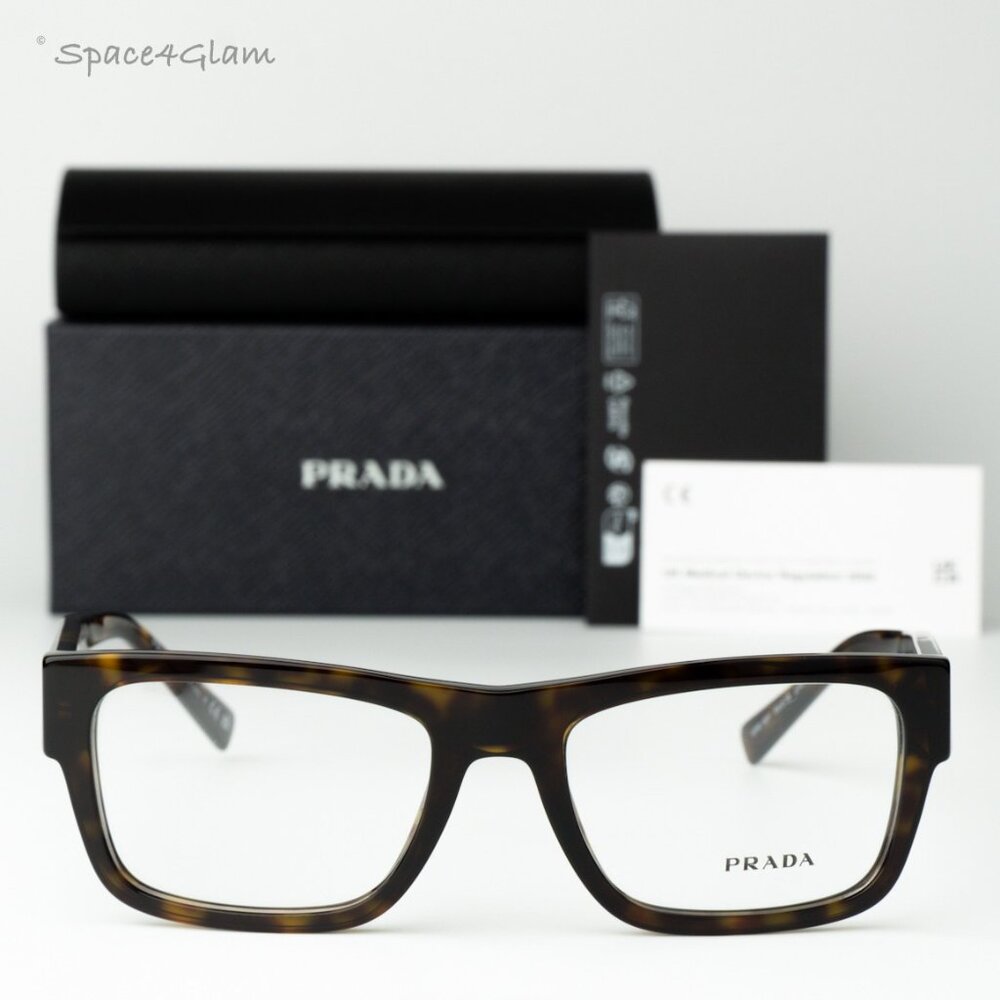 Prada Men Eyeglasses Havana Demo Rectangle Unisex PR15YV 2AU1O1 BRAND NEW